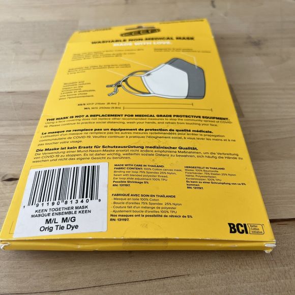 KEEN Brand Face Mask Black Tie Dye Set of 2 Original Packaging Medium/ Large - Picture 3 of 4